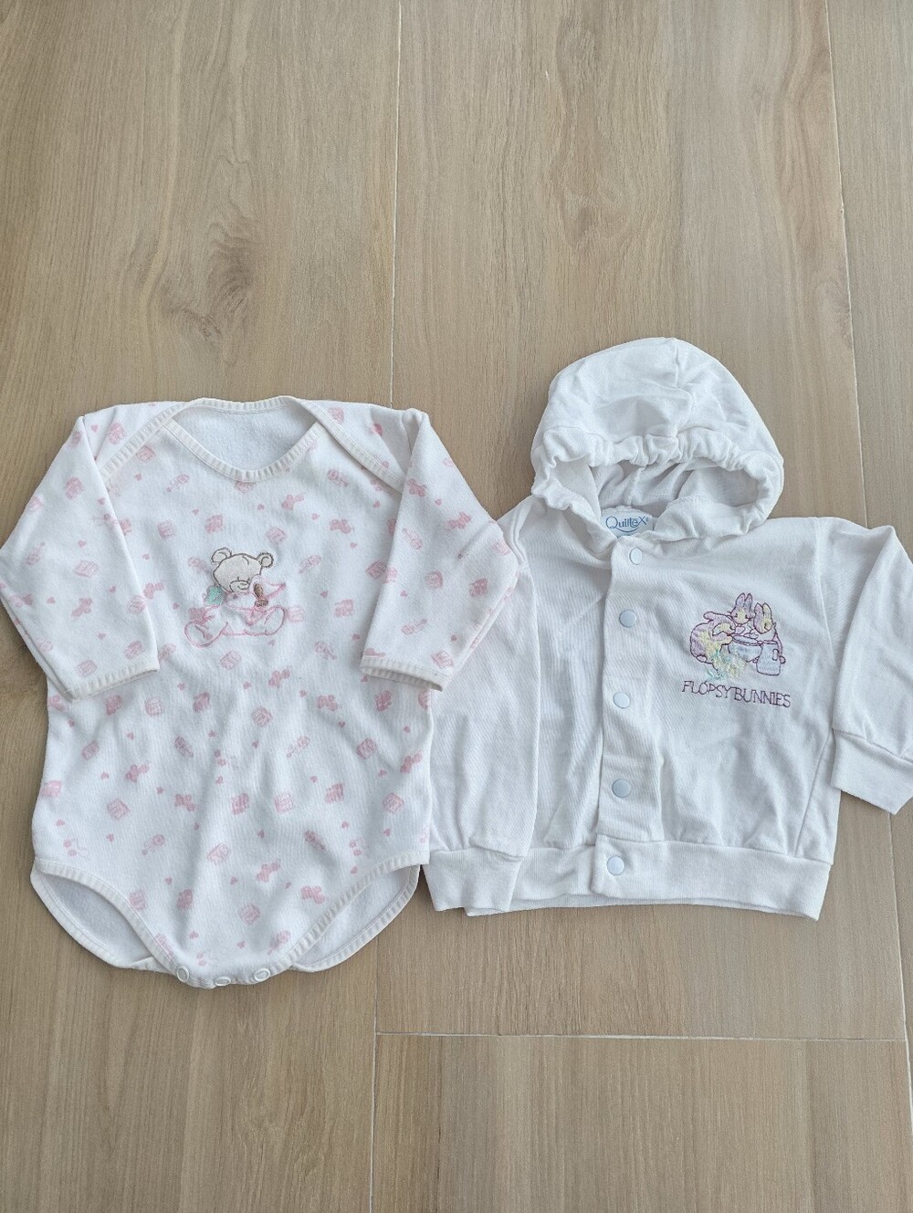 Baby Girl Bunny Outfit Bundle 6M | Flopsy Bunnies Hoodie +Embroidered Bodysuit